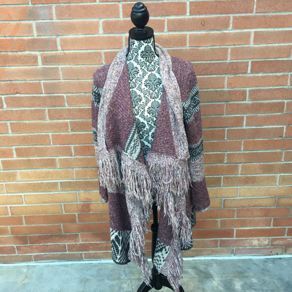 *2/$20* Knox Rose Fair Isle Fringe Waterfall Cardi